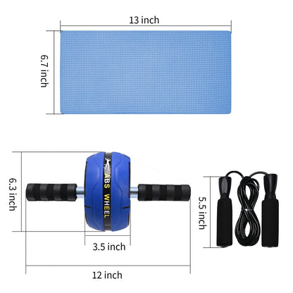 7-In-1 Ab Roller Wheel Kit, Perfect Home Gym Equipment Exercise Roller Wheel Kit with Push-Up Bar, Knee Mat, Jump Rope and Hand Gripper, Core Strength & Abdominal Exercise Ab Roller, Blue
