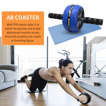7-In-1 Ab Roller Wheel Kit, Perfect Home Gym Equipment Exercise Roller Wheel Kit with Push-Up Bar, Knee Mat, Jump Rope and Hand Gripper, Core Strength & Abdominal Exercise Ab Roller, Blue